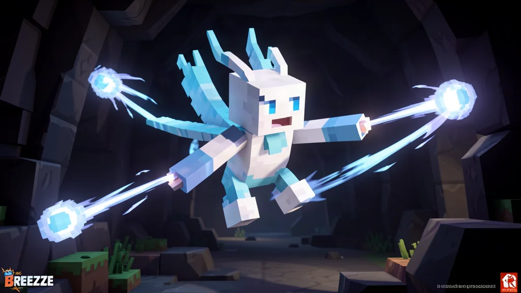 Minecraft Breeze mob floating with wind charges