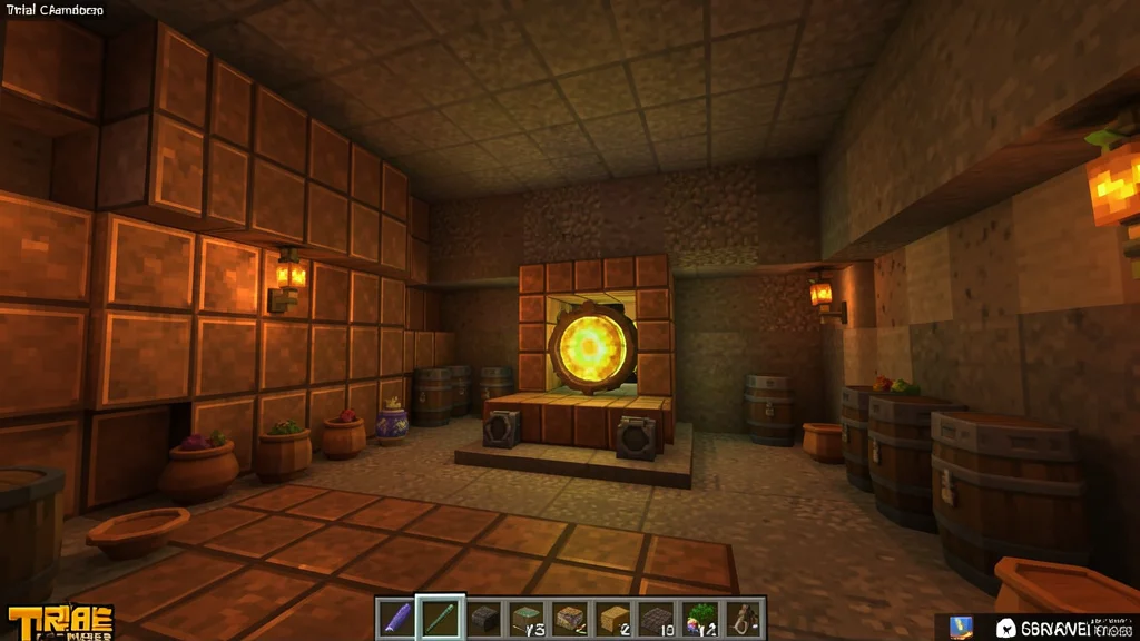 Minecraft Trial Chambers interior with copper blocks and tuff walls