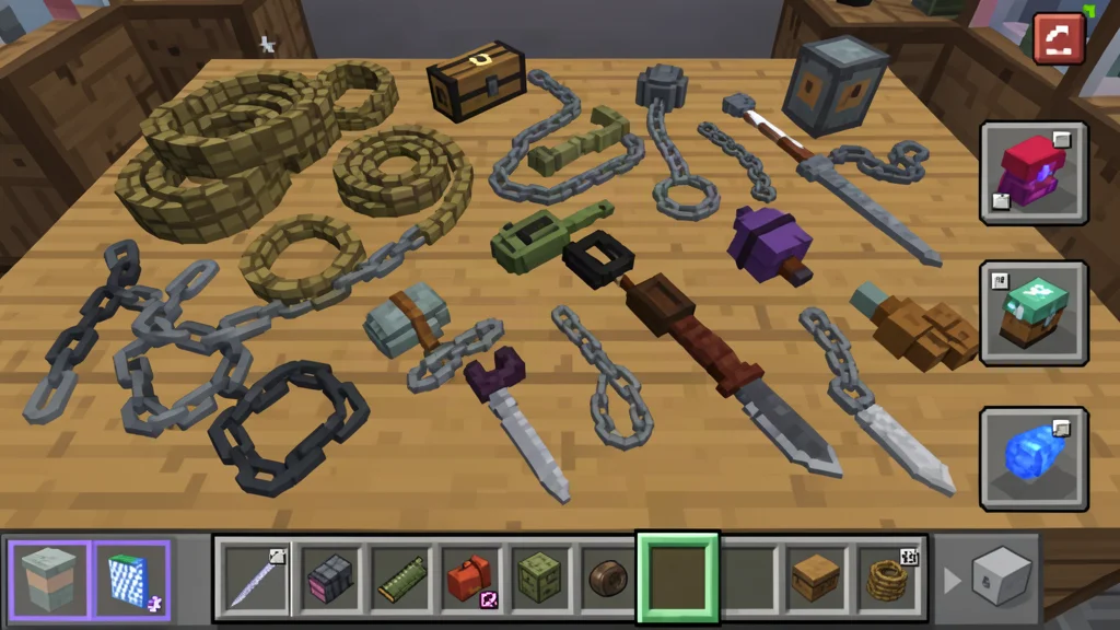 Kidnap Mod items including ropes, chains, gags, and traps displayed in Minecraft style